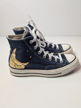 Like new Custom Converse Celestial High Tops Navy/Gold - Women size 7/Men 5